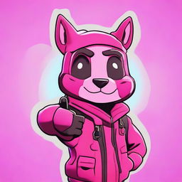 2D outline animated style close-up of Fortnite's Cuddle Team Leader showing a thumbs up, exemplified with expressive eyes and vibrant colors.