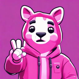 2D outline animated style close-up of Fortnite's Cuddle Team Leader showing a thumbs up, exemplified with expressive eyes and vibrant colors.