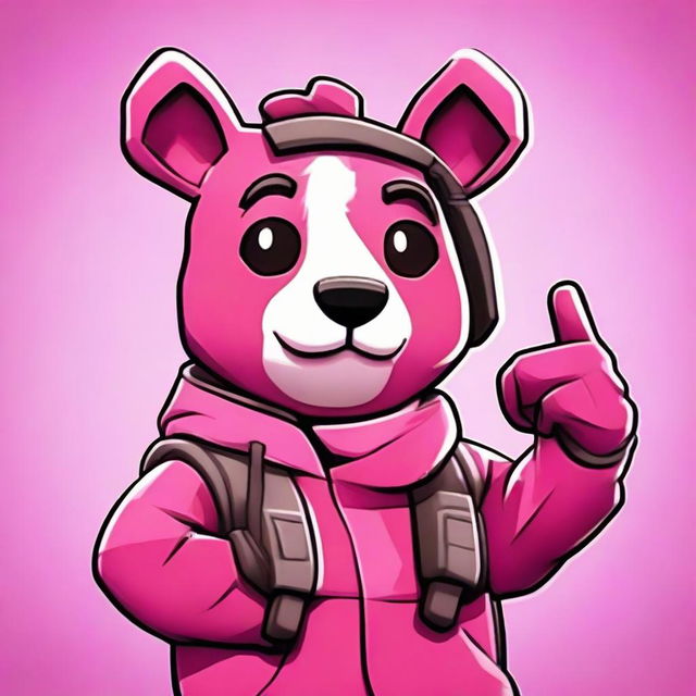 2D outline animated style close-up of Fortnite's Cuddle Team Leader showing a thumbs up, exemplified with expressive eyes and vibrant colors.