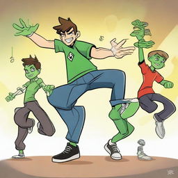 Ben 10 fused with Alien X performing a contra tempo dance move