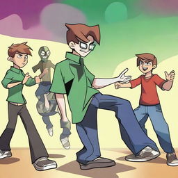 Ben 10 fused with Alien X performing a contra tempo dance move