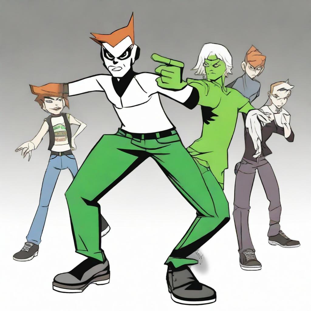 Ben 10 fused with Alien X performing a contra tempo dance move