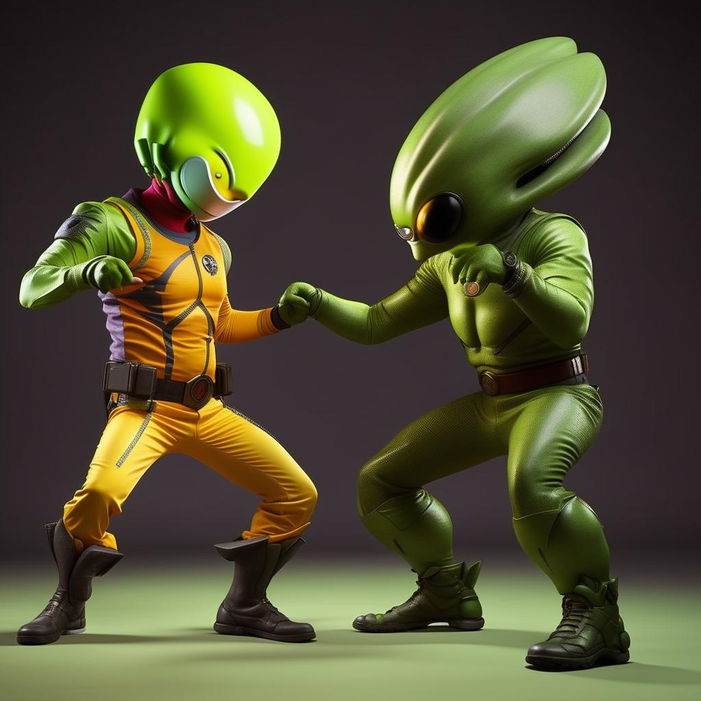 Ben 10 fused with Alien X performing a contra tempo dance move