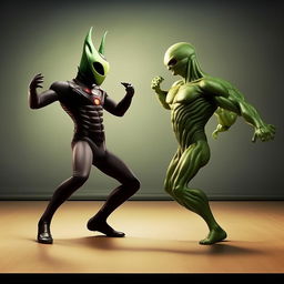 Ben 10 fused with Alien X performing a contra tempo dance move