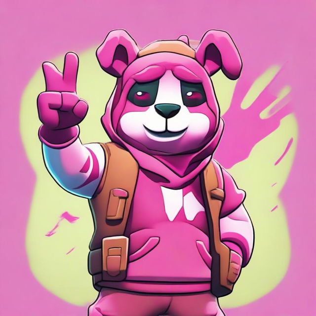 Close-up of Fortnite's Cuddle Team Leader delivering a thumbs up, portrayed in 2D outline animated style with expressive eyes and vibrant colors.