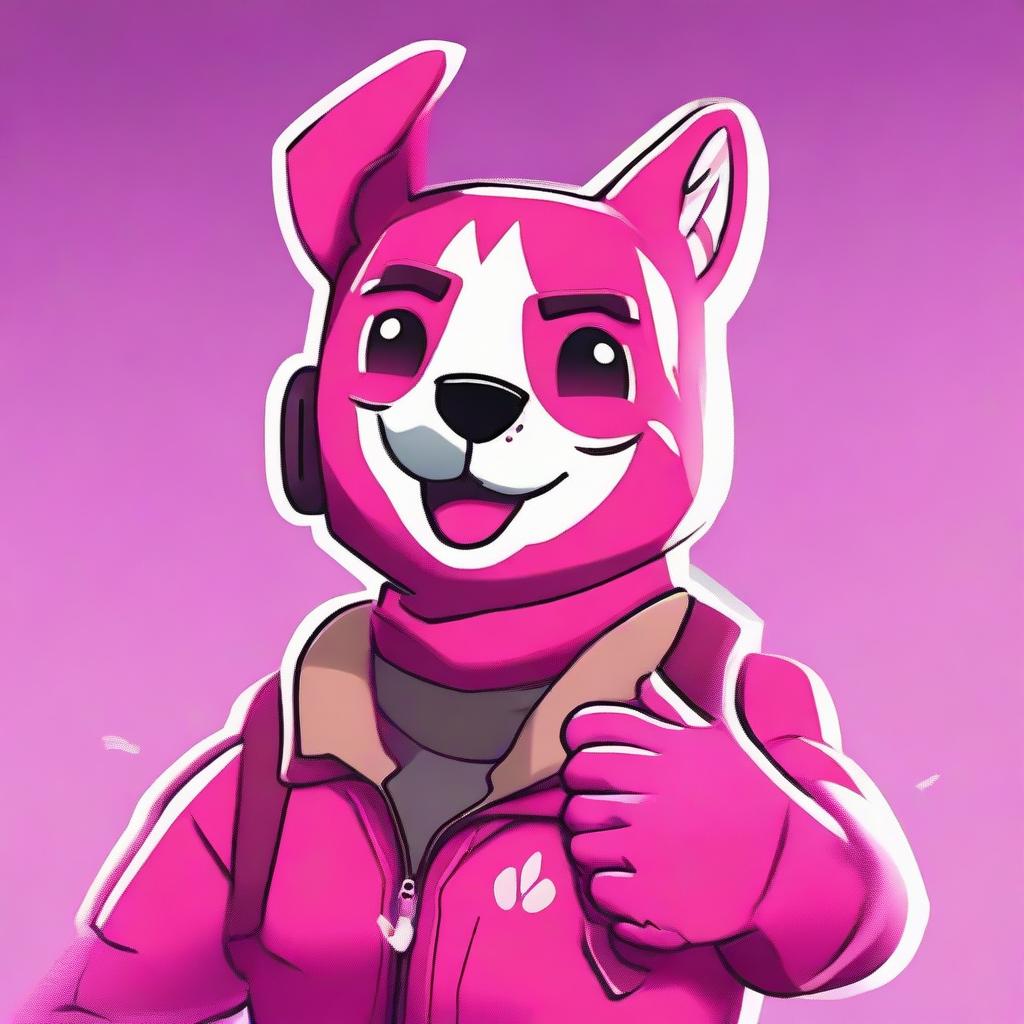 Close-up of Fortnite's Cuddle Team Leader delivering a thumbs up, portrayed in 2D outline animated style with expressive eyes and vibrant colors.