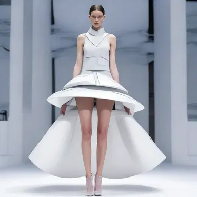 The designer incorporated an exhaust fan into the futuristic dress, creating a unique and functional fashion statement.