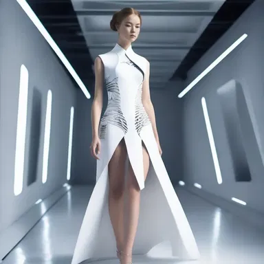 The designer incorporated an exhaust fan into the futuristic dress, creating a unique and functional fashion statement.