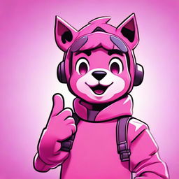 Capture Fortnite's Cuddle Team Leader giving a thumbs up in a close-up view, rendered in a vibrant colored 2D outline animated style with expressive eyes.