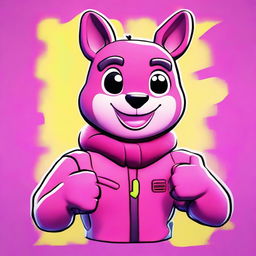 Capture Fortnite's Cuddle Team Leader giving a thumbs up in a close-up view, rendered in a vibrant colored 2D outline animated style with expressive eyes.