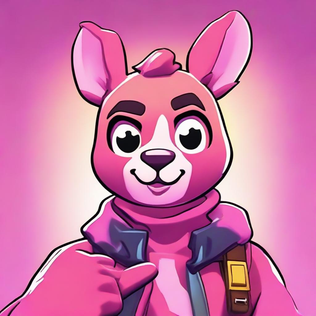 Close-up image in 2D outline animated style of Fortnite's Cuddle Team Leader, giving a thumbs up with expressive eyes and vibrant colors.