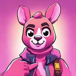 Close-up image in 2D outline animated style of Fortnite's Cuddle Team Leader, giving a thumbs up with expressive eyes and vibrant colors.