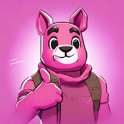 Capture an animated 2D outline style close-up of Fortnite's Cuddle Team Leader giving a thumbs up, with attention to expressive eyes and vibrant colors