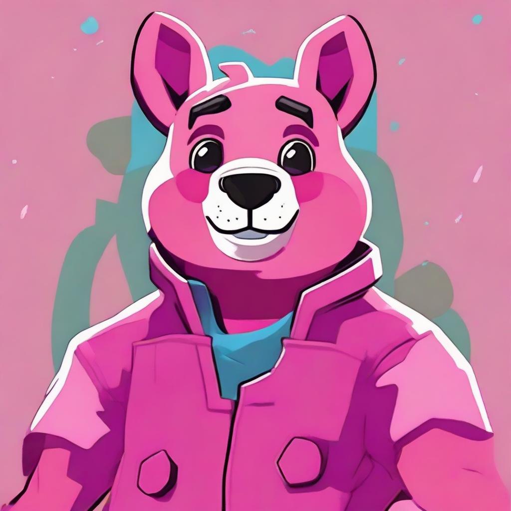 Capture an animated 2D outline style close-up of Fortnite's Cuddle Team Leader giving a thumbs up, with attention to expressive eyes and vibrant colors