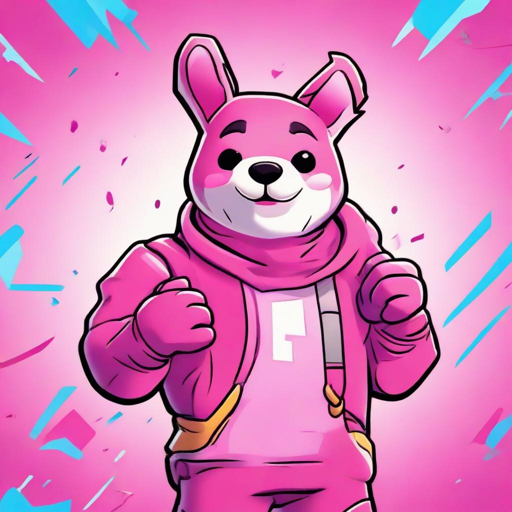 2D outline animated close-up of Fortnite's Cuddle Team Leader showing a thumbs up, with energetic expressions and vibrant colors.