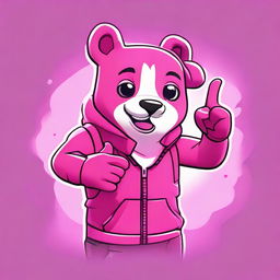 2D outline animated close-up of Fortnite's Cuddle Team Leader showing a thumbs up, with energetic expressions and vibrant colors.