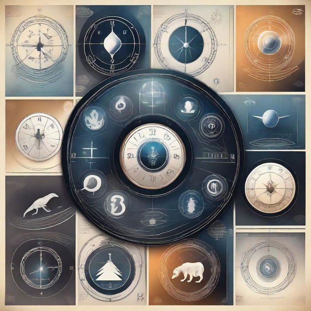 Create a futuristic background with 12 distinct sections, each representing a zodiac sign's horoscope for January 10.