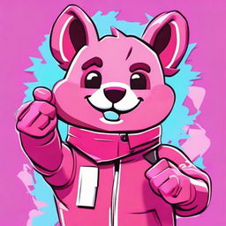 2D outline animated style close-up of Fortnite's Cuddle Team Leader giving a thumbs up, expressing positivity with vivid colors and expressive eyes.