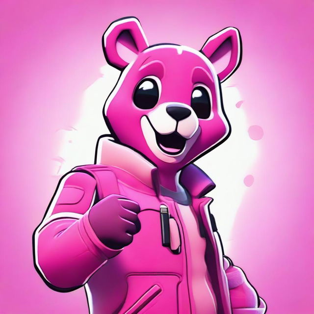 Close-up of Fortnite's Cuddle Team Leader giving a thumbs up, rendered in 2D outline animated style highlighting expressive eyes and vibrant colors.