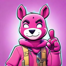 Close-up of Fortnite's Cuddle Team Leader giving a thumbs up, rendered in 2D outline animated style highlighting expressive eyes and vibrant colors.