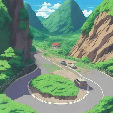 In the anime series, the characters had to take a roundabout way to reach their destination due to a landslide blocking the main road.