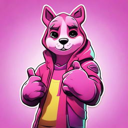 Close-up of Fortnite's Cuddle Team Leader giving a thumbs up, rendered in 2D outline animated style highlighting expressive eyes and vibrant colors.