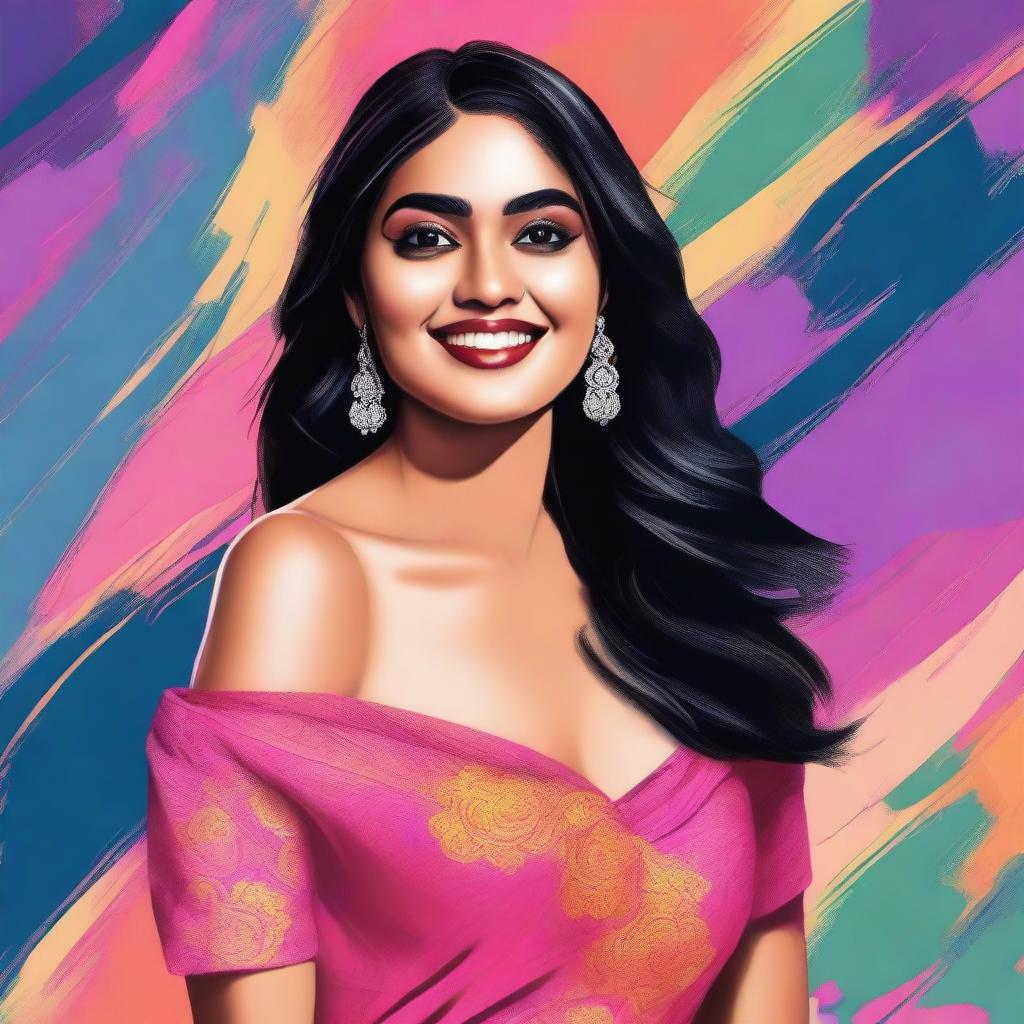 A high-quality, digital art portrait of Mrunal Thakur