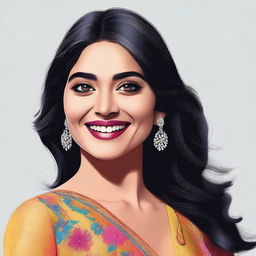 A high-quality, digital art portrait of Mrunal Thakur