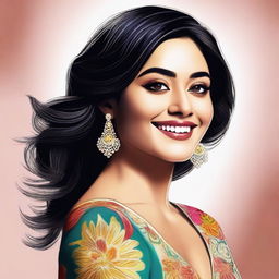 A high-quality, digital art portrait of Mrunal Thakur