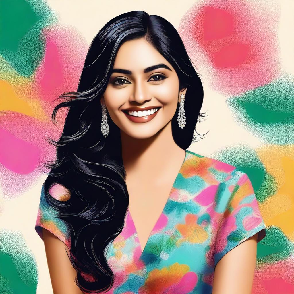 A high-quality, digital art portrait of Mrunal Thakur