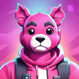 Close-up 2D outline animated style of Fortnite's Cuddle Team Leader's face, giving a thumbs down with expressive eyes amid vibrant colors.