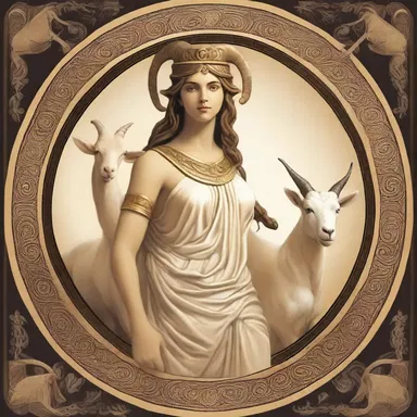In Greek mythology, the goddess Artemis is often depicted with her sacred animal, the nanny-goat.