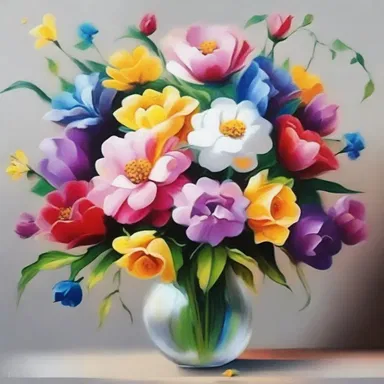The artist skillfully depicted a bouquet of colorful and sweet-smelling flowers in her painting, creating a visually pleasing and aromatic experience for the viewers.
