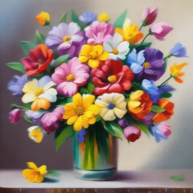 The artist skillfully depicted a bouquet of colorful and sweet-smelling flowers in her painting, creating a visually pleasing and aromatic experience for the viewers.