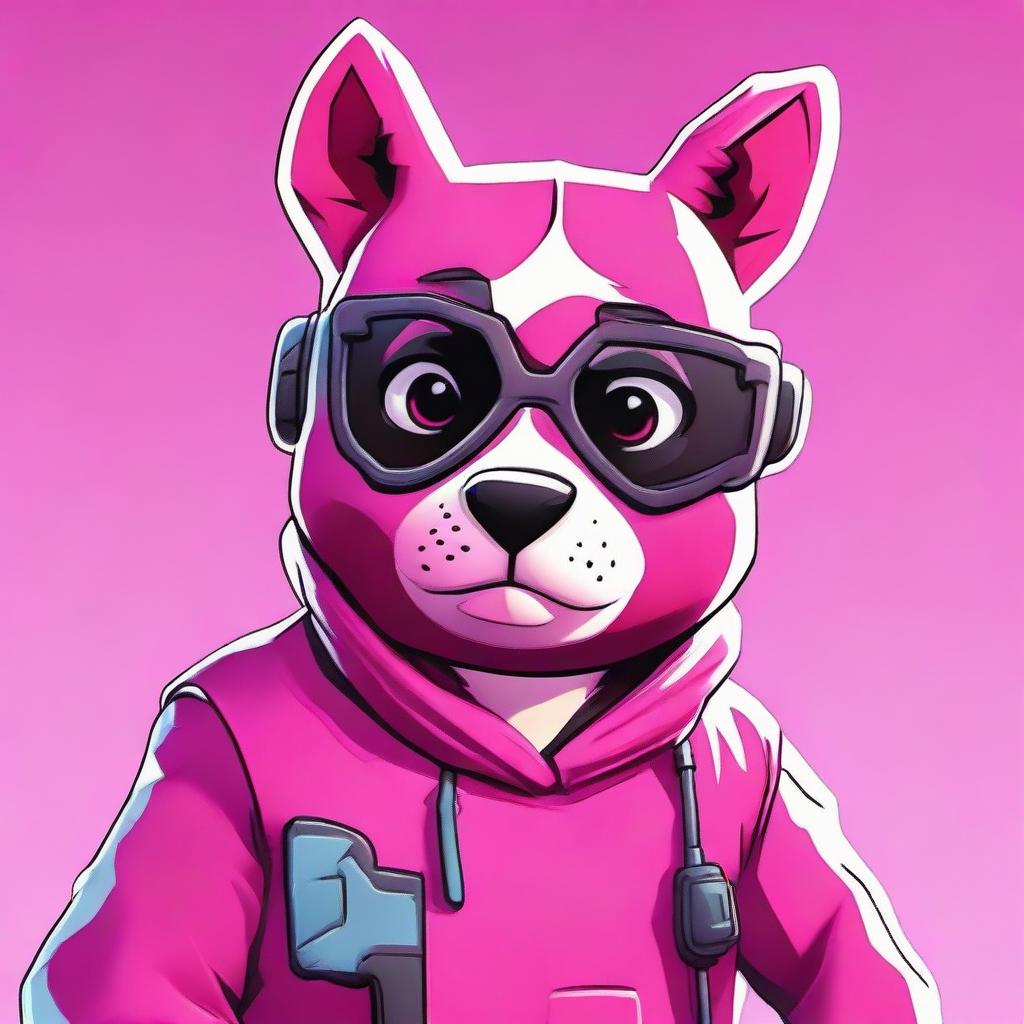 2D outline animated style close-up of Fortnite's Cuddle Team Leader giving a thumbs down, rendered with expressive eyes and vibrant colors.