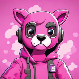 2D outline animated style close-up of Fortnite's Cuddle Team Leader giving a thumbs down, rendered with expressive eyes and vibrant colors.