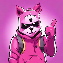 Close-up of Fortnite's Cuddle Team Leader giving a thumbs down, designed in 2D outline animated style with vibrant colors and expressive eyes.