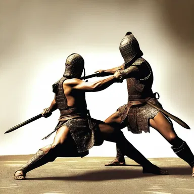 The ancient warrior's practised swordplay allowed him to defeat the powerful mythical creature.