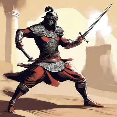 The ancient warrior's practised swordplay allowed him to defeat the powerful mythical creature.