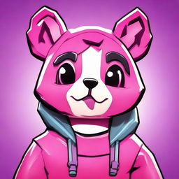 Close-up 2D outline animated style of Fortnite's Cuddle Team Leader's face, giving a thumbs down with expressive eyes and vibrant colors.