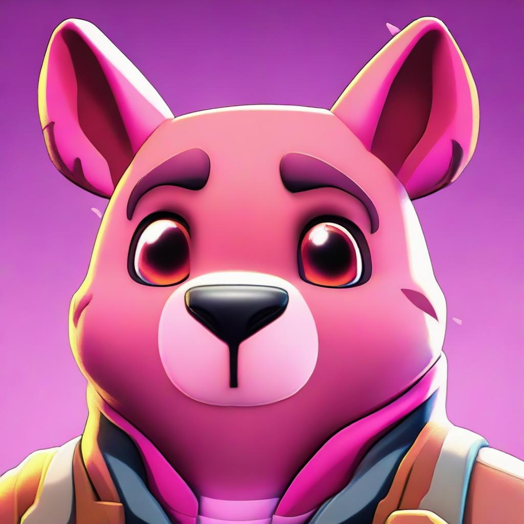 Close-up 2D outline animated style of Fortnite's Cuddle Team Leader's face, giving a thumbs down with expressive eyes and vibrant colors.