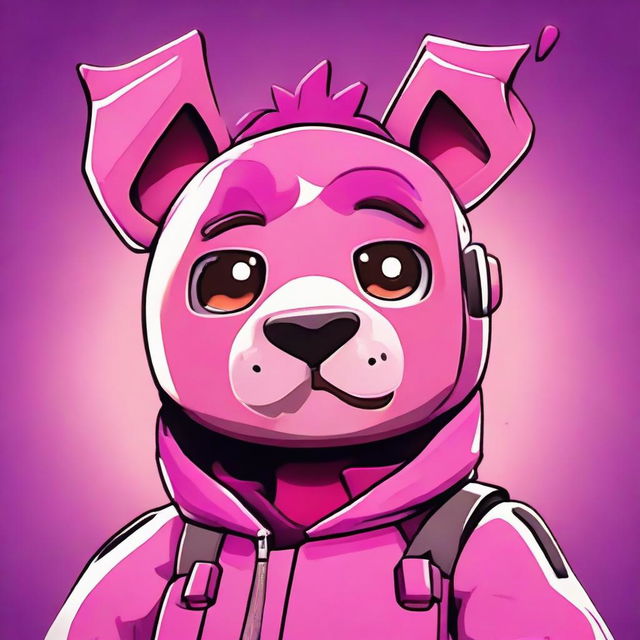 Close-up 2D outline animated style of Fortnite's Cuddle Team Leader's face, giving a thumbs down with expressive eyes and vibrant colors.