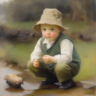 The painter captured the innocence and curiosity of the tiddler in their beautiful portrait.