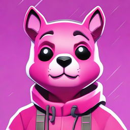 Close-up view of Fortnite's Cuddle Team Leader looking upset, rendered in 2D outline animated style with expressive eyes and vibrant colors.