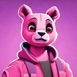 Close-up view of Fortnite's Cuddle Team Leader looking upset, rendered in 2D outline animated style with expressive eyes and vibrant colors.