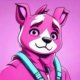 Close-up view of Fortnite's Cuddle Team Leader looking upset, rendered in 2D outline animated style with expressive eyes and vibrant colors.