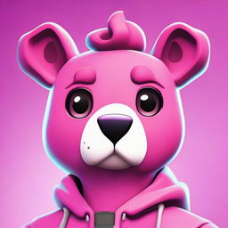 Close-up view of Fortnite's Cuddle Team Leader looking upset, rendered in 2D outline animated style with expressive eyes and vibrant colors.