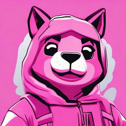 2D outline animated close-up of Fortnite's Cuddle Team Leader upset, featuring expressive eyes, a downturned mouth, and vibrant colors.