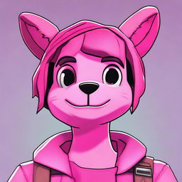 2D outline animated close-up of Fortnite's Cuddle Team Leader upset, featuring expressive eyes, a downturned mouth, and vibrant colors.