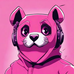 2D outline animated close-up of Fortnite's Cuddle Team Leader upset, featuring expressive eyes, a downturned mouth, and vibrant colors.